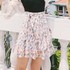 Printed Ruffle Trim A-line Skirt