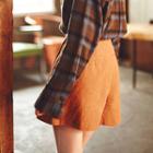 Flap-front Belted Linen Shorts