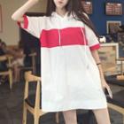 Color Panel Short Sleeve Hoodie