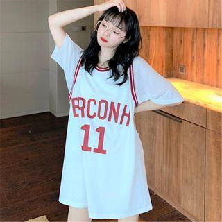 Set: Loose-fit Sleeveless Printed T-shirt + Loose-fit Short-sleeve Plain T-shirt