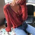 Deep V-neck Sheer Cardigan