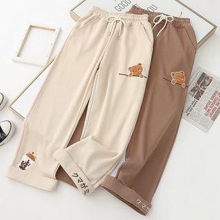 Bear Embroidered Straight-leg Pants