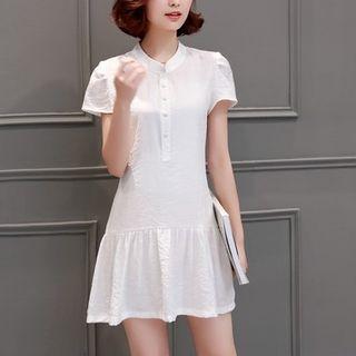 Short-sleeve Buttoned Ruffle Dress