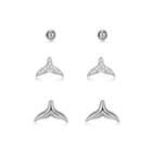 Sterling Silver Simple And Refined Fish Tail Cubic Zircon Three-piece Stud Earrings Silver - One Size