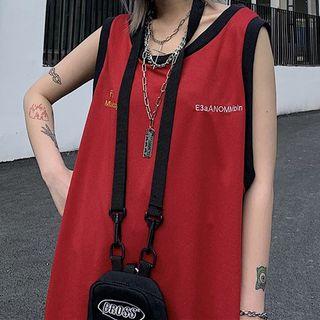 Sleeveless Embroidered Lettering Basketball T-shirt