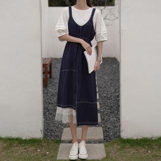 Asymmetric Midi A-line Pinafore Dress