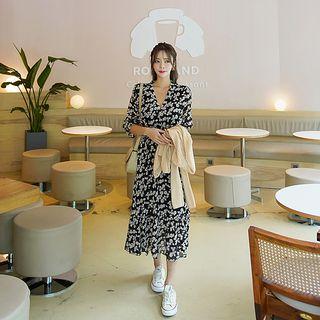 Wrap-front Floral Maxi Chiffon Dress