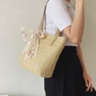 Floral Embroidered Bow Tote Bag