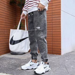 Drawstring High-waist Applique Harem Pants