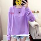 Mock Two-piece Embroidered Long-sleeve T-shirt