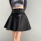 High Waist Lace-up Mini A-line Skirt