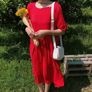 Short-sleeve Tie-back A-line Midi Dress