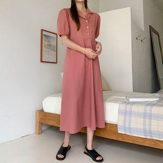 Half-placket Puff-sleeve Dress