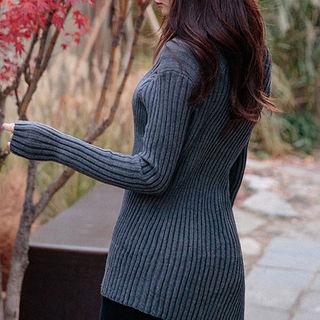 Asymmetric-hem Wool Blend Rib-knit Top
