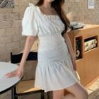 Ruffles Collar Ruched Midi Dress