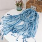 Tie-dyed Tasseled Scarf Blue - One Size