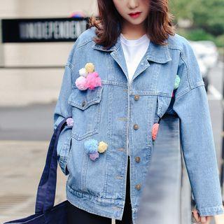 Pompom Accent Denim Jacket