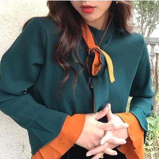 Color Panel Long Sleeve Chiffon Top