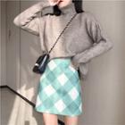 Turtleneck Sweater / Plaid A-line Skirt
