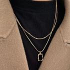 Rectangle Pendant Layered Alloy Necklace E598 - Gold - One Size