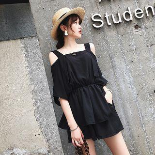 Set: Cold-shoulder Top + Wide Leg Shorts