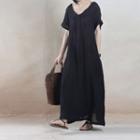 Short-sleeve Linen Maxi Dress