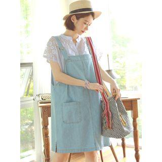 Dual-pocket Denim Jumper Dress