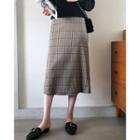 Houndstooth Midi Skirt Beige - One Size