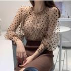Dotted Mesh Long-sleeve Top As Shown In Figure - One Size