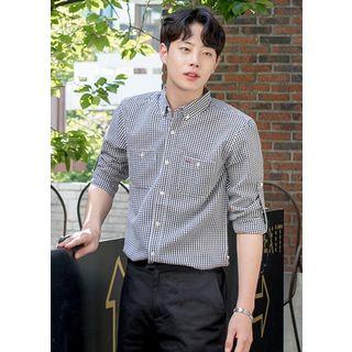 Tab-sleeve Slim-fit Gingham Shirt