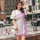 Short-sleeve Lace Panel Mini T-shirt Dress