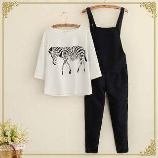 Set: Zebra Print Crewneck T-shirt + Jumper Pants