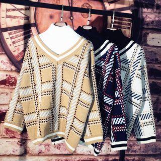 Mock Two-piece Mock Neck Plaid Sweater