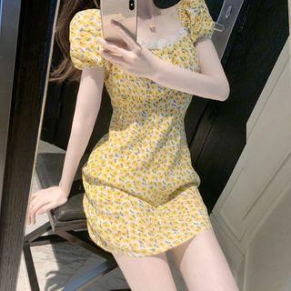 Lace-trim Floral Mini Dress