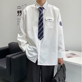 Set: Long-sleeve Embroidered Shirt + Necktie