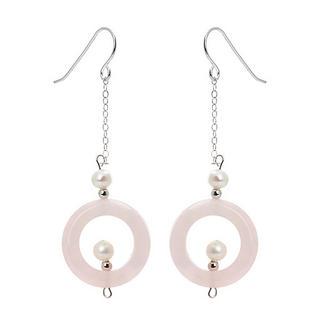 Silver Fresh Water Pearls, Rose Quartz Earrings