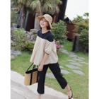 Puff-sleeve Color-block Shirred Top