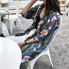 Floral Print Sleeveless Top / Elbow-sleeve Shirt