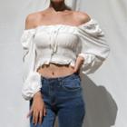 Square-neck Ruffle Trim Cropped Blouse