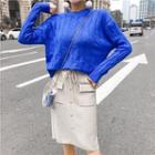 Set: Crew-neck Cable Knit Sweater + High Waist Knit Skirt As Shown In Figure - One Size
