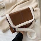 Faux Leather Furry Trim Crossbody Bag