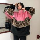 Leopard Panel Half Zip Pullover