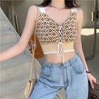 Patterned Lace-up Knit Crop Tank Top Almond - One Size