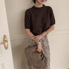 Short-sleeve Wool Blend Sweater Brown - One Size