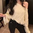 Cold-shoulder Distressed Sweater