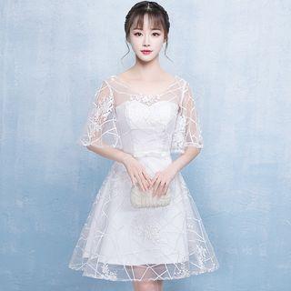 Elbow-sleeve Lace Short Prom Dress