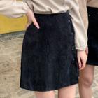 Button-side Corduroy Miniskirt