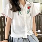 Rose Embroidered Short-sleeve Blouse