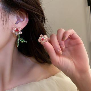 Flower Faux Crystal Asymmetrical Earring 1 Pair - Stud Earrings - Pink - One Size