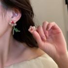 Flower Faux Crystal Asymmetrical Earring 1 Pair - Stud Earrings - Pink - One Size